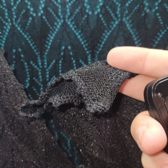 Magaschoni Black Lattice Knit V-Neck Long-Sleeve Sweater Top Womens Size M - Picture 7 of 11